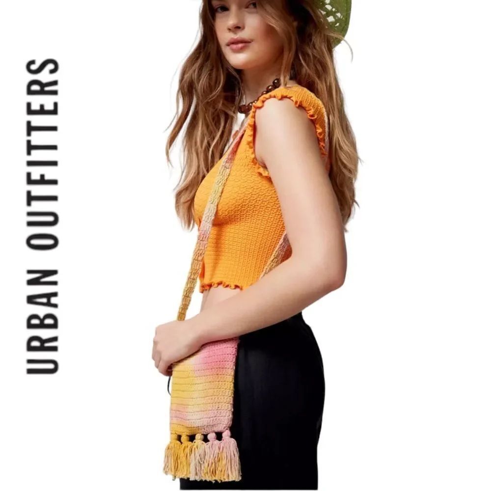 UO Urban Outfitters Ombre Boho Pink Yellow Woven Boho Neck Pouch Purse NEW